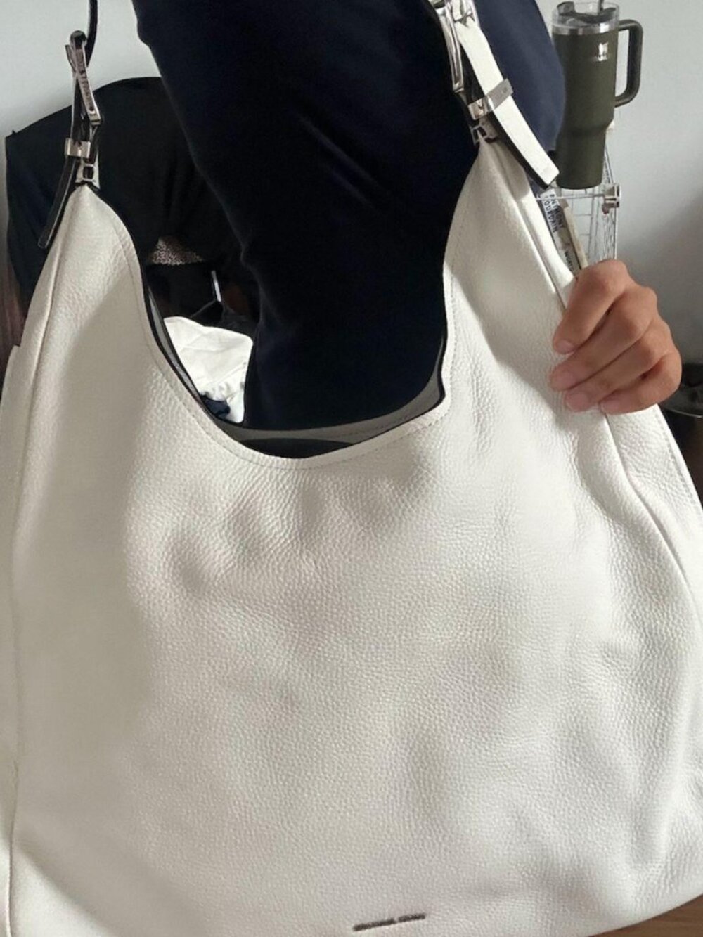 Michael Kors White Pebbled Leather Hobo Bag - Picture 3 of 3